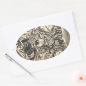 ヴィンテージクールの武士はタトゥーと戦う 楕円形シール (封筒)