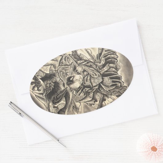 ヴィンテージクールの武士はタトゥーと戦う 楕円形シール (封筒)