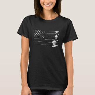 ヴィンテージクールアメリカ国旗の魚釣りポール Tシャツ