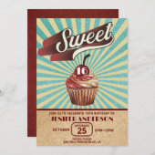 ヴィンテージクールカップケーキタイポグラフィスウィート16 招待状 (正面/裏面)