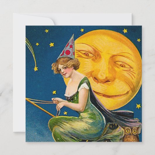 ヴィンテージクールハロウィーン魔女ムーンパーティー 招待状 (正面)