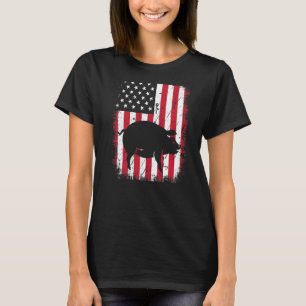 ヴィンテージクールブタ動物レトロアメリカ国旗 Tシャツ