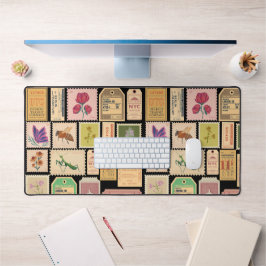 ヴィンテージクール古いセニマチケットと虫のスタンプ デスクマット