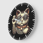 ヴィンテージクール招き猫ラッキーキャット成功報酬 ラージ壁時計 (傾斜)