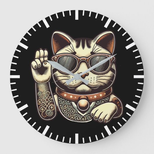 ヴィンテージクール招き猫ラッキーキャット成功報酬 ラージ壁時計 (正面)