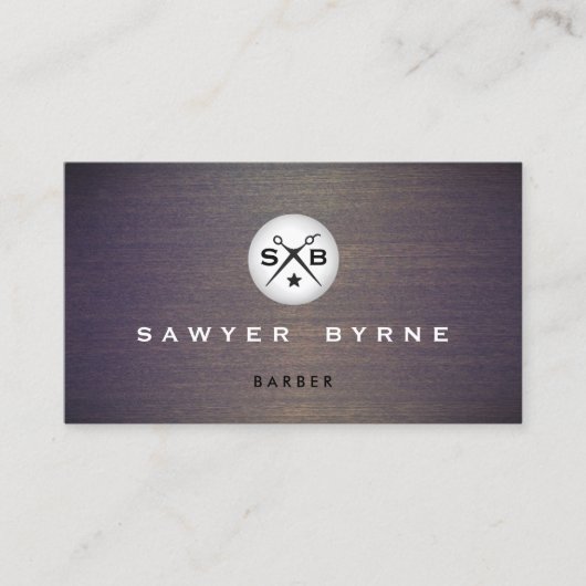 ヴィンテージクール理容師モノグラムはさみロゴウッド 名刺 (正面)