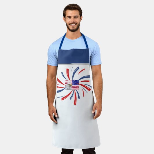 ヴィンテージクール米国国旗のデザインパトリオットBBQグリルシェフ エプロン (着用した状態)