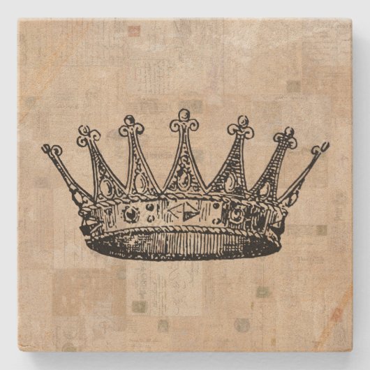 ヴィンテージク王室のラウンアートと古いスタンプの背景 ストーンコースター (正面)