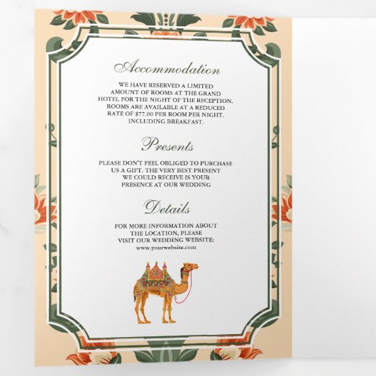 ヴィンテージク王室のレラクメルインディアンヒンドゥー結婚ズ 三つ折り招待状 (内部最初)