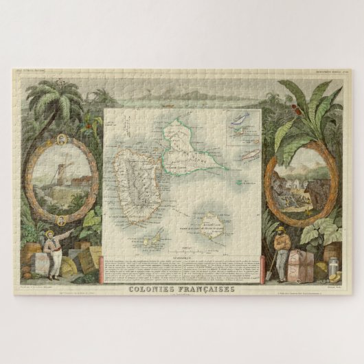 ヴィンテージグアドループ地図（1856年） ジグソーパズル (横)