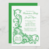 ヴィンテージグエレガントリーン卒業パーティー招待状 招待状 (正面/裏面)