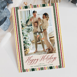 ヴィンテージグストライプリーンHappy Holidays 1写真 シーズンカード