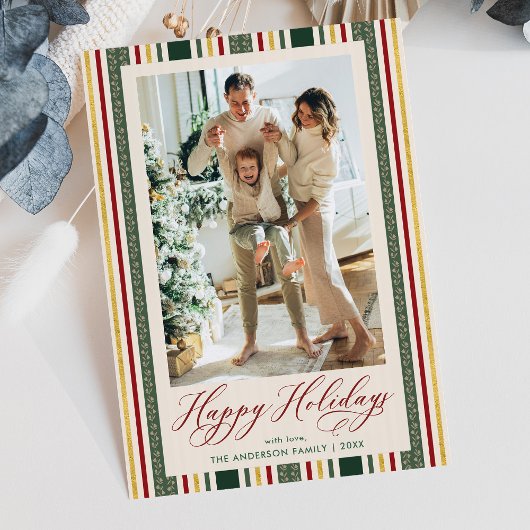 ヴィンテージグストライプリーンHappy Holidays 1写真 シーズンカード
