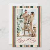 ヴィンテージグストライプリーンHappy Holidays 1写真 シーズンカード (正面)