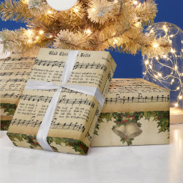 ヴィンテージグッドクリスマスベルズキャロルスクリプトプリント ラッピングペーパー