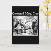 ヴィンテージグラウンドホッグ日白黒イラストレーション カード (黄色い花)