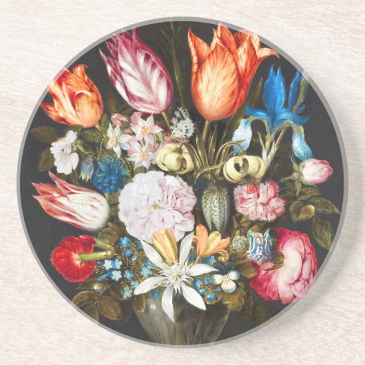 ヴィンテージグラスの花Ambrosius Bosschaer コースター (正面)