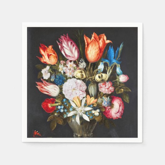 ヴィンテージグラスの花Ambrosius Bosschaer スタンダードカクテルナプキン (正面)