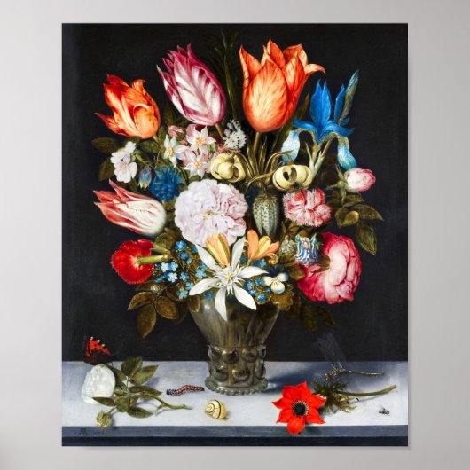 ヴィンテージグラスの花Ambrosius Bosschaer ポスター (正面)