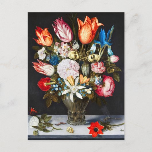 ヴィンテージグラスの花Ambrosius Bosschaer ポストカード (正面)