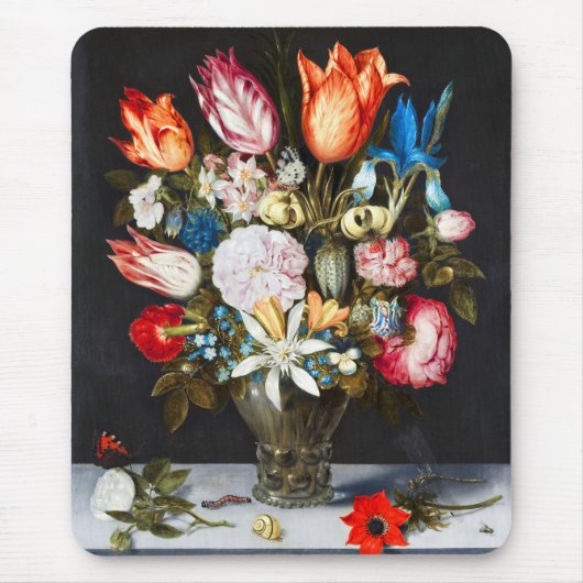 ヴィンテージグラスの花Ambrosius Bosschaer マウスパッド (正面)