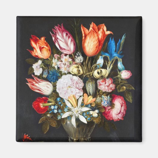 ヴィンテージグラスの花Ambrosius Bosschaer マグネット (正面)