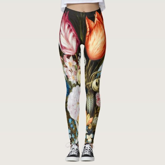 ヴィンテージグラスの花Ambrosius Bosschaer レギンス (正面)