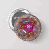 ヴィンテージグラスクリスマスボールキャンディピンクジュエル 缶バッジ (正面&裏面)