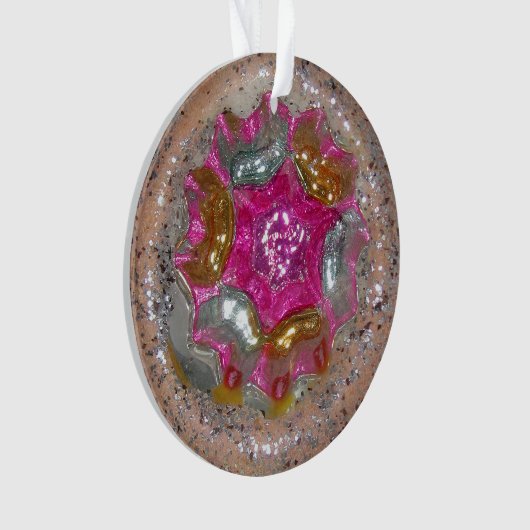 ヴィンテージグラスクリスマスボールピンクアンティークジュエル オーナメント (正面)