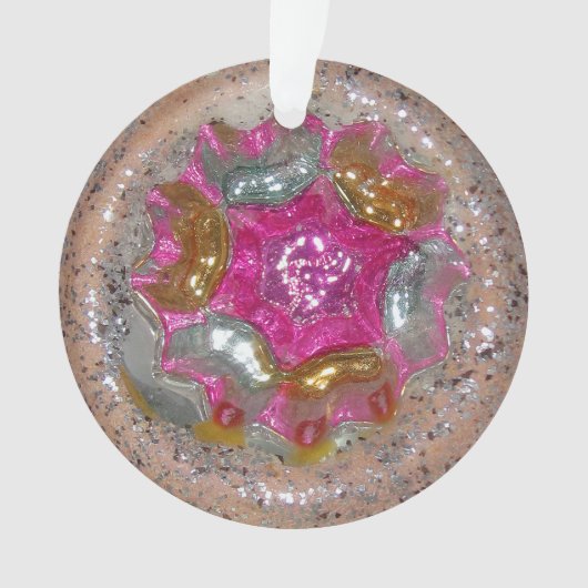 ヴィンテージグラスクリスマスボールピンクアンティークジュエル オーナメント (正面)