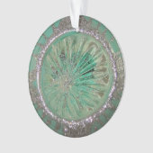 ヴィンテージグラスクリスマスボール霜の降りたティール(緑がかった色)氷 オーナメント (正面)