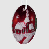 ヴィンテージグラスボールレッドクリスマススノーイハウス オーナメント (正面)