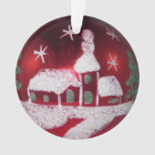 ヴィンテージグラスボールレッドクリスマススノーイハウス オーナメント (正面)