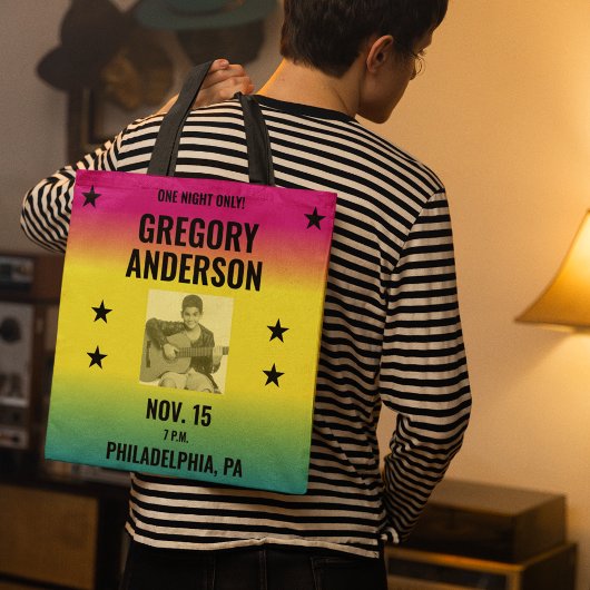 ヴィンテージグラデーションコンサートポスターと写真カスタム付き トートバッグ