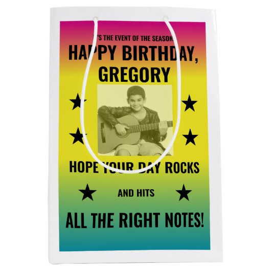 ヴィンテージグラデーションコンサートポスターと写真カスタム付き ミディアムペーパーバッグ (正面)