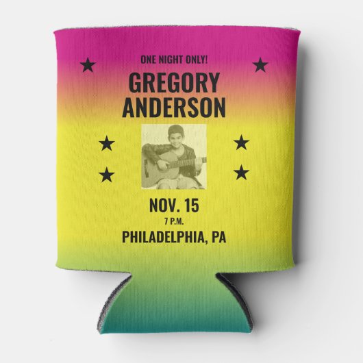 ヴィンテージグラデーションコンサートポスターと写真カスタム付き 缶クーラー (正面)