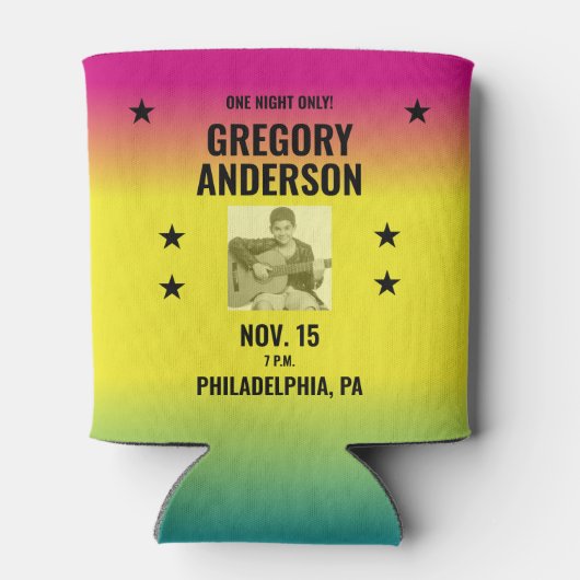 ヴィンテージグラデーションコンサートポスターと写真カスタム付き 缶クーラー (裏面)