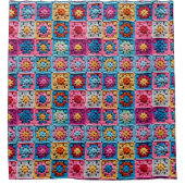 ヴィンテージグラニースクエアクロシェ シャワーカーテン (正面)