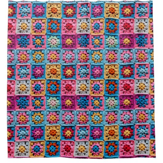 ヴィンテージグラニースクエアクロシェ シャワーカーテン (正面)