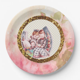 ヴィンテージグラフィックスバラとベビーシャワー紙プレート ペーパープレート