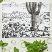 ヴィンテージグラフィックデザートカボスサグアーロ キッチンタオル (折り畳み)