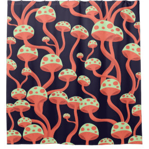 ヴィンテージグラフィックマッシュルームのシームレスなパターン シャワーカーテン