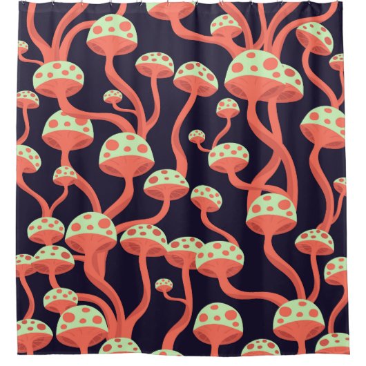ヴィンテージグラフィックマッシュルームのシームレスなパターン シャワーカーテン (正面)