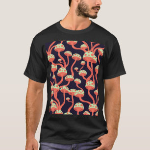 ヴィンテージグラフィックマッシュルームのシームレスなパターン Tシャツ