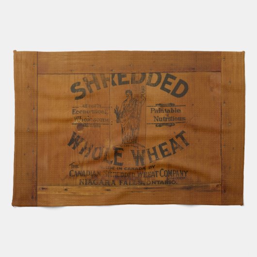 ヴィンテージグラフィック細断された小麦の打刻されたクレート キッチンタオル (横)