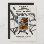 ヴィンテージグラフィティ写真誕生日 招待状 (正面/裏面)