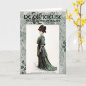 ヴィンテージグラマリーレディファッションイラストレーション カード (黄色い花)