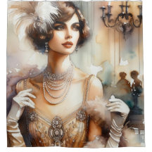 ヴィンテージグラマーアールデコシャワーカーテン