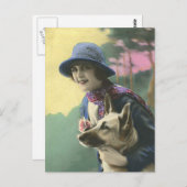 ヴィンテージグラマーガールとドイツのシェパード ポストカード (正面/裏面)