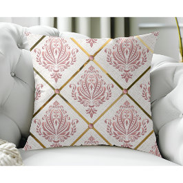 ヴィンテージグラマーバラマウブダマスクオンホワイトリネン クッション